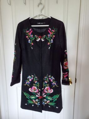 LK Studio Black Embroidered Floral Coat